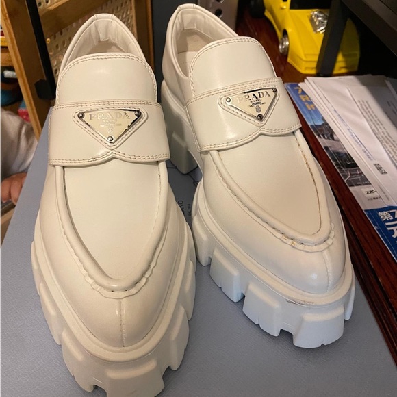 Prada Shoes - Prada monolith White Leather Lug-Sole Loafers